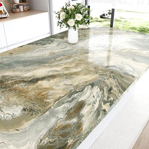 WESTICK Green Gold Marble Countertop Contact Paper Waterproof Peel and Stick Gold Marble Vinyl Wrap Removable Granite Wallpaper for Countertops Kitchen Island Tables Cabinets Camper 15.8" x 80"