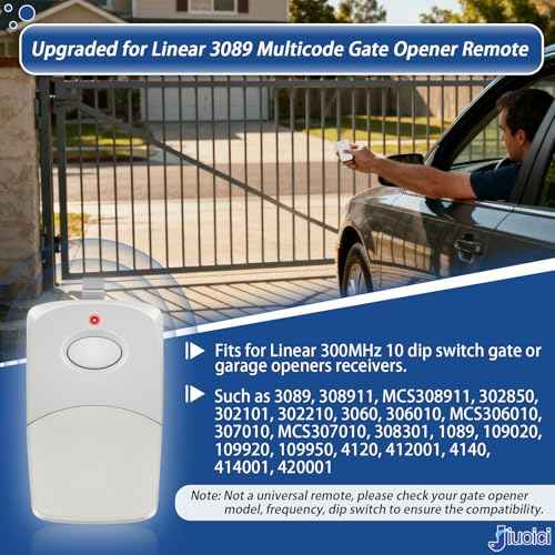 Upgraded for Linear 3089 Multicode Gate Opener Remote, 308911 Multicode Remote Control, with 300MHZ 10 Dip Switch Garage Door Remote, More Stable & Secure, Small Enough Easy to Carry & Program, 5 Pack