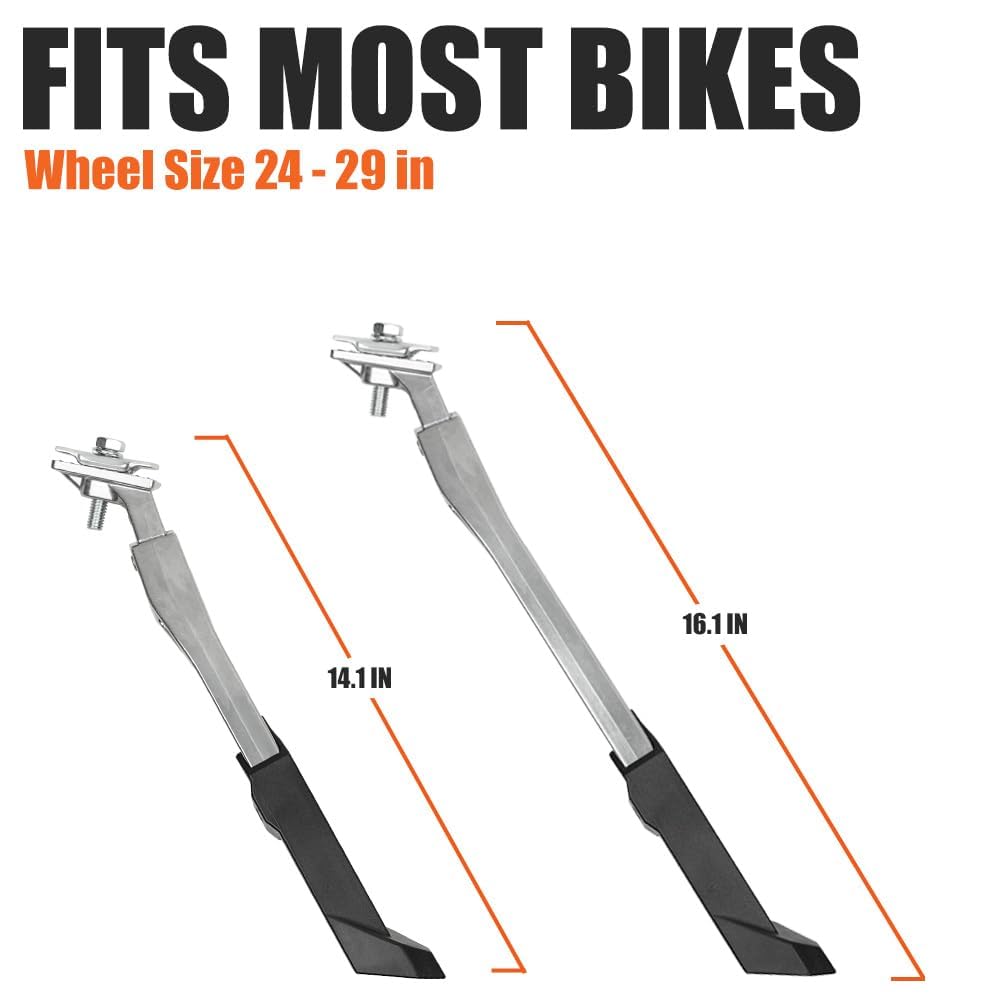 BV Rear Bike Stand for 24”-29” - Adjustable Bikes Kickstand for Adult Bike with Non-Slip Foot & Spring-Loaded Latch for Stable Any-Angle Stance - Bicycle Stand for Mountain, City & Hybrid Bikes