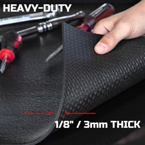 ONREVA Tool Box Liner 24 inch Wide x 12 ft Large, Thick Heavy Duty Toolbox Drawer Liners, Rolling Tool Chest Foam Mat, Shelf Rubber Mat, Black Non-Slip Organizer Pad for Cabinet, Workbench