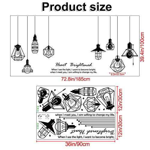 Removable 8pcs Hanging Black Vinyl Chandeliers Wall Sticker Quotes Heart Brightened Wall Decal DIY Peel and Stick Decor for Kids Boys and Girls Bedroom Living Room Studyroom Playroom Classroom