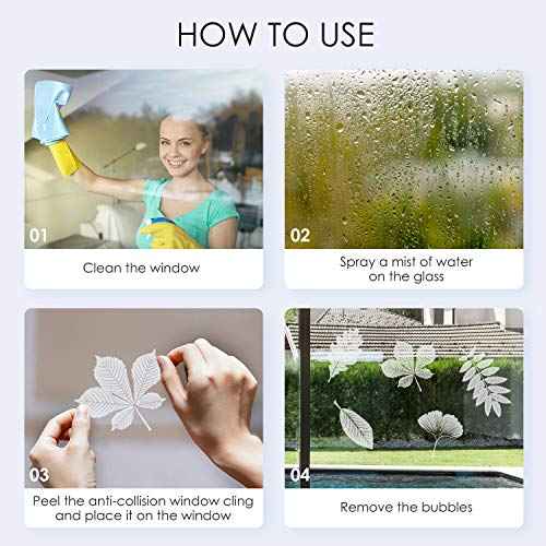 Outus 32 Pieces Leaf Window Strike Prevention Stickers Bird Deterrent Decals Anti Collision Window Clings Hummingbird Butterfly Leaf Shapes Static Stickers Prevent Bird Strikes on Glass