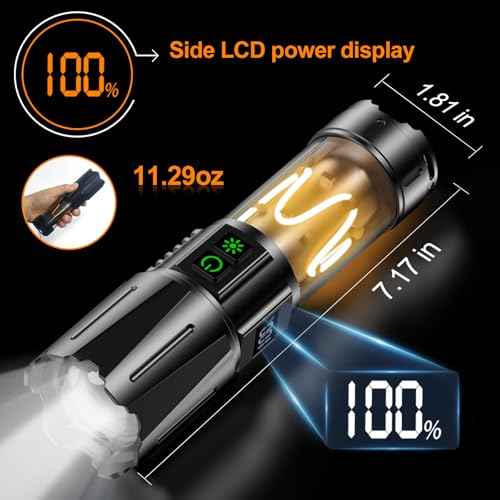 Super Bright Flashlight High Lumens 10000 Rechargeable, Powerful 30W LED, Long Lasting 30H, Daul Bottons 10 Modes with Side Light, Quick USB C Charge & Output, Multi-functional for Home Camping Hiking