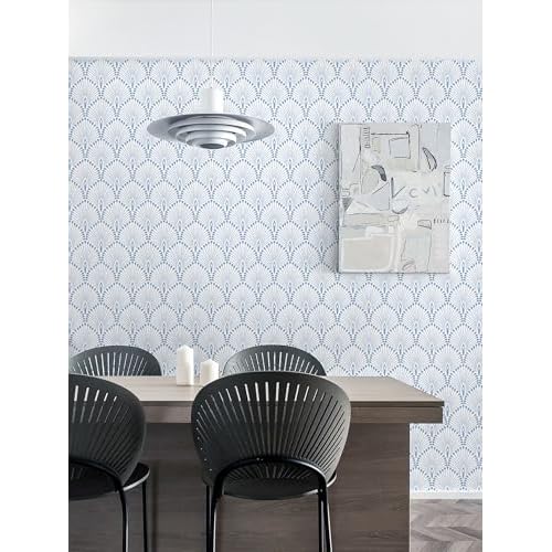 LiKiLiKi Modern Geometric Peel and Stick Wallpaper Blue Wall Paper 16.1"x78.7" Boho Contact Paper Removable Decorative Wallpaper for Bedroom Bathroom Kitchen Cabinets Self Adhesive Decor Vinyl