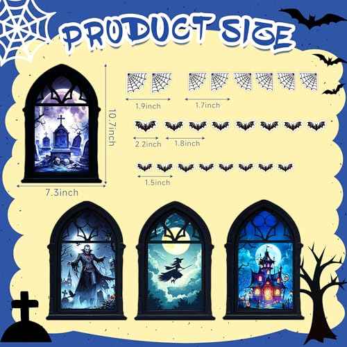 Glow in The Dark Halloween Wall Stickers, Set of 4 Halloween Window Decals, Scary Vampire Witch Castle Tombstone Window Wall Sticker, All Saints' Day Bedroom Playroom Living Room Glass Decoration