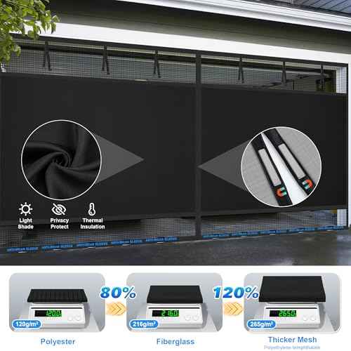 Privacy Garage Door Screen Blackout for 2 Car Garage-16x7FT Magnetic Garage Screen, 9.6LB Heavy Duty Thicker 265g/§³ Mesh, Hands Free, Magnetic Privacy Garage Screen Door(Black, 16 * 7FT)