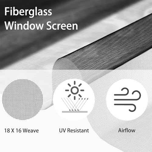 48 in x 100 ft Fiberglass Window Screen Mesh, Window Screen Replacement, Screen Door Mesh, Screen Mesh Roll, Porch Screens for Patios Outside Outdoor, Heavy Duty Window Screens for House Windows