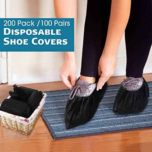 200 Pack Disposable Shoe Covers Black Disposable Boot and Shoe Booties Covers Waterproof Slip Resistant Booties Coverings(Extra Large)