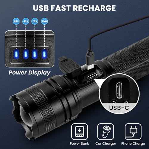 THY TRY Rechargeable LED Flashlights High Lumens, 90000LM Super Bright Flashlights with 7 Modes, High Powered Handheld Flash Light for Home Camping Hiking Night Work (2 Pack)
