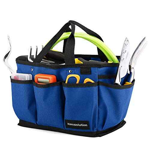 Housolution Gardening Tote Bag, Deluxe Garden Tool Storage Bag and Home Organizer with Pockets, Wear-Resistant & Reusable, 14 Inch, Blue