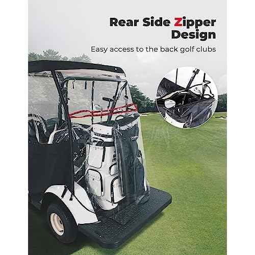 KEMIMOTO 600D Golf Cart Enclosure 2 Passenger Up to 54'', Fadesafe Golf Cart Rain Cover Waterproof, Roll-Up Dual Zipper Door Design Compatible with Club Car Precedent/Tempo/Onward, EZGO, Black