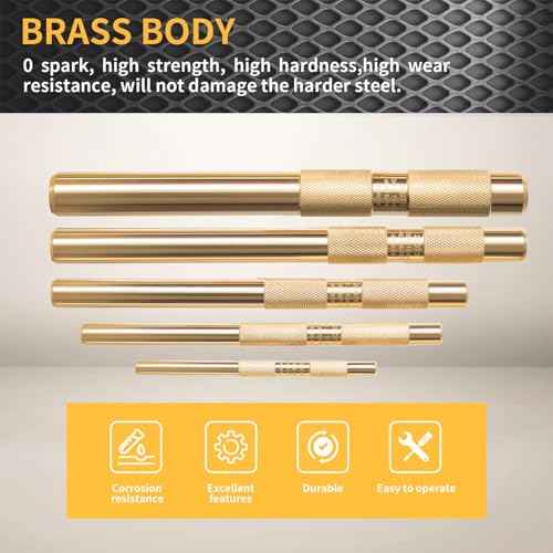 5-Piece Premium Brass Punch Set - Heavy-Duty Non-Marring Repair Tool Kit (1/4", 3/8", 1/2", 5/8", and 3/4") Replacement for 67003-MAI 045256670034 | Automotive, Industrial & DIY Use