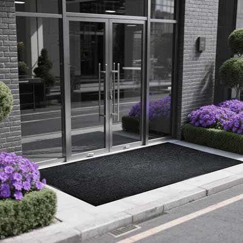 Extra Large Indoor/Outdoor Entrance Mat - 4 x 5 Feet, Rubber Border Door Mat, Waterproof, Low-Profile, Easy to Clean, Rubber Entry Mat,Commercial Floor Mat, Charcoal Grey
