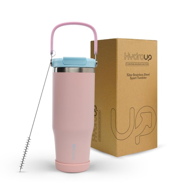 Hydroup Sport Tumbler 32oz Stainless Steel Water Bottle, Vacuum Insulated with 2-in-1 Lid (Straw & Spout), Leak-Proof Reusable Travel Mug for Hot and Cold Drinks