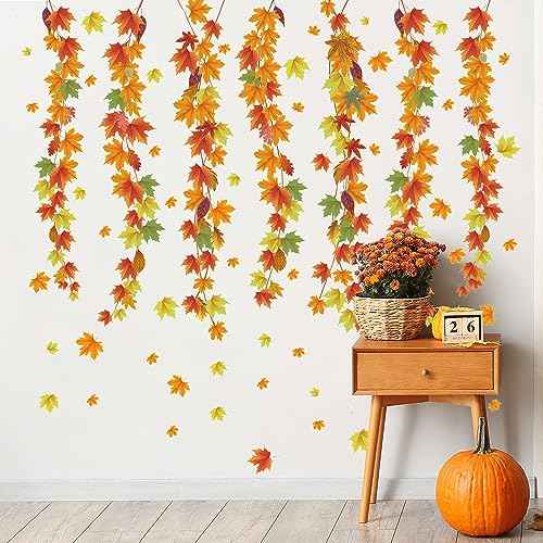 3 Sheets Maple Leaves Vine Wall Sticker Fall Leaf Wall Decal Removable Peel and Stick Autumn Wall Art Decor for Sofa Background Baby Bedroom Nursery Room Decorations