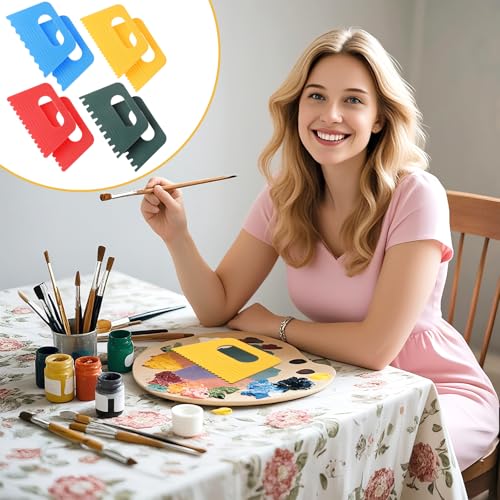 8 Pcs Plastic Texture Scrapers, Texture Painting Tools Pattern Scrapers Plastic Paint Scraper Tool Textured Art Tools DIY Graffiti Oil Painting and Drawing Play for Textures Arts on Canvas