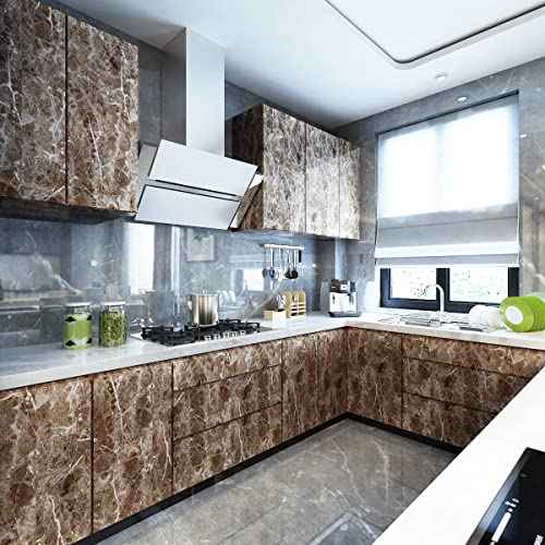 Livelynine Counter Top Covers Peel and Stick Brown Marble Contact Paper for Countertops Waterproof Wallpaper Kitchen Countertop Laminate Sheets Table Desk Cover Marble Vinyl Wrap Bathroom 15.8x78.8