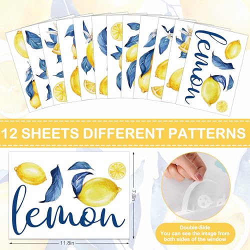 Whaline 12 Sheets Capri Lemon Wall Stickers Blue Yellow Fruit Wall Decals Watercolor Room Mural Stickers for Summer Party Home Nursery, 7.9 x 11.8 Inch