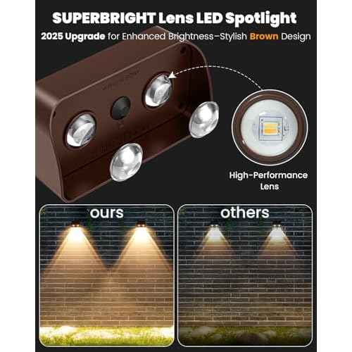 Brighter Solar Fence Lights-3000/4000/6000K 3 Mode,Solar Lights Outdoor Waterproof,Dusk to Dawn Deck Light, Outdoor Lighting for Backyard/Railing/Wall/Step/Patio(8 Pack,Brown)