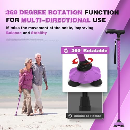 BigAlex Folding Walking Cane with LED Light, Lightweight Adjustable Canes for Women & Men, Free Standing Canes, Pivot Tip, Adjustable Travel Walking Aids with Carry Bag for Seniors Balance & Stability