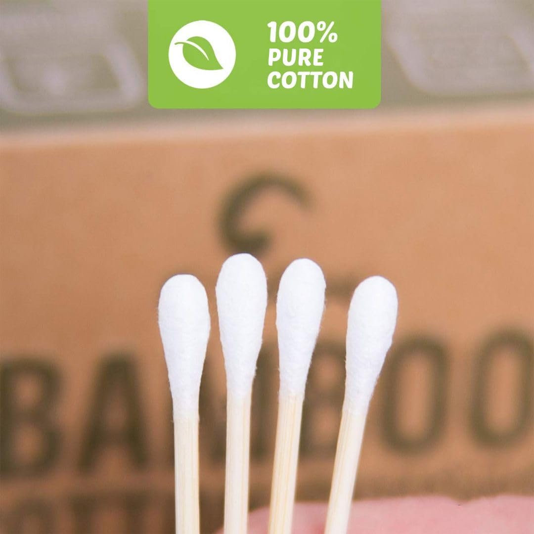 Bamboo Cotton Swabs 1000 Count | Eco-Friendly & Pure Cotton Buds | Double Tipped Sticks | 100% Plant-Based & Natural | Perfect for Makeup & Nail Applications, Arts & Crafts, Removing Dust & Dirt…