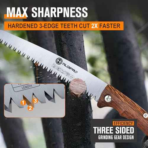 Folding Pruning Saw 10 Inch with Leather Sheath and Wenge Wooden Handle, SK5 Steel Blade, Foldable Hand Saw for Camping, Survival, Wood Cutting, Bushcraft and Tree Trimming