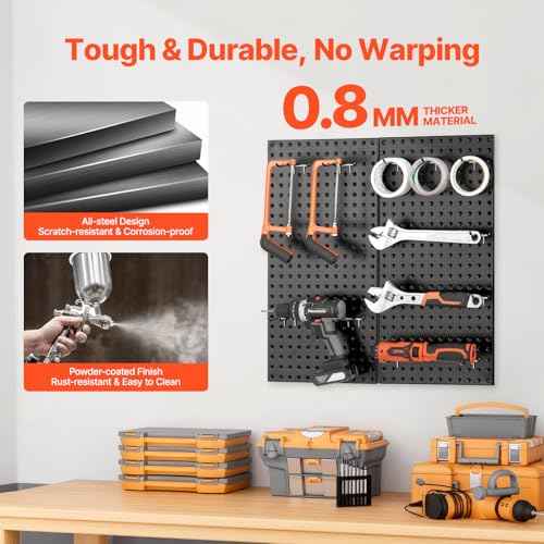 VEVOR Metal Pegboard Panels, 24" x 12" Pegboard, 2 Panels, Heavy Duty Peg Board Wall Organizer with Accessories, for Living Room Garage Tool Storage Office Organization Craft Room Kitchen Home, Black