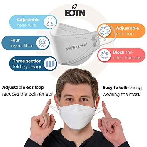 BOTN 11Pcs KF94 Protective and Safety Face Mask for Adult, 4-Layer Filter and 3D Design, Adjustable Strap and Made in Korea (White, Large)