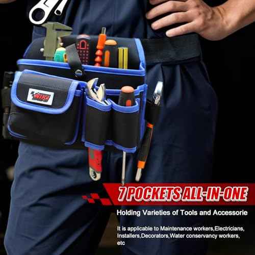 Tool Belt,600D Water-draining Oxford Cloth Tool Belts for Men,Electrician Tool Belt Widely Applied to Repairmen,Electrician,Carpenter,Construction (7 pockets)