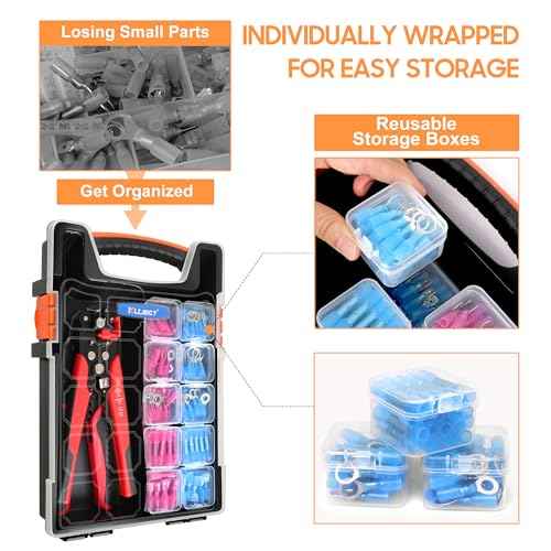 Kuject Crimping Tool Kit, 340 PCS Heat Shrink Wire Connectors(AWG22?10), 3-in-1 Adjustable Wire Stripper and Wire Crimper Kit for Automotive, Marine, and Electrical Repairs