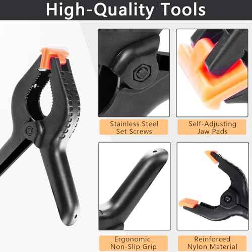 4 Pcs Spring Clamps, 4 in Plastic Heavy Duty Spring Clips for Crafts, Mini Clamps for Woodworking and Backdrop Clips Clamps for Photography for Backdrop Stand Photography Home
