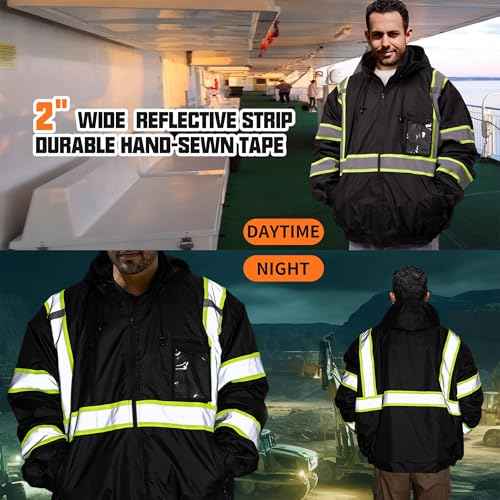 SRsafety High Visibility Safety Jacket,Reflective Waterproof Jacket with Black bottom,Construction Work Jacket for Men/Women