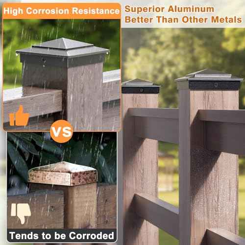 10-Pack Aluminum 6x6 Post Caps for Deck Railing(Actual 5.5" x 5.5"), Fence Post Caps with Screws, Black Pyramid Deck Posts Cap for Wooden Rail, Waterproof Metal Deck Cover for Mailbox