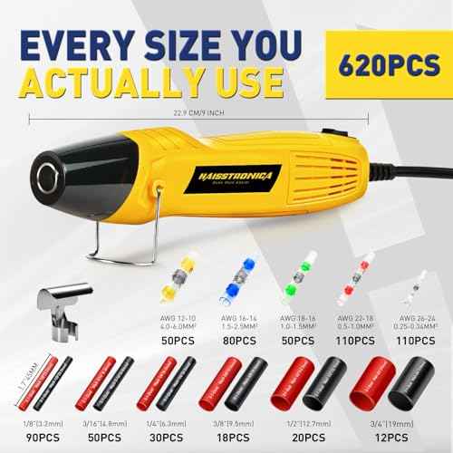 haisstronica 620 PCS All in One Set with Solder Seal Wire Connectors,3:1 Heat Shrink Tubing and Heat Gun,Solder Sticks Wire Terminals Electrical Connectors for Automotive, Marine, Trailer Wiring