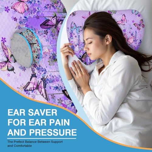 Ear Piercing Pillow for Side Sleepers with Washable Cover Pillows with Holes for Ear Pain,Donut Pillow for Adults CNH Ear Pain Relief Pressure Sores Ear Pillow with Hole in Center