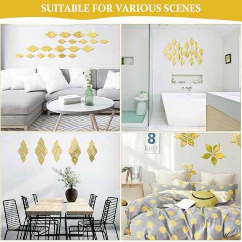 DARENYI 20Pcs Gold Teardop Mirror Wall Stickers Shatterproof Acrylic Mirror Tiles Self Adhesive Wall Decor Decals for Living Room, Bathroom, Bedroom, TV Background, Entryway Decor