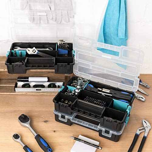 Navaris Plastic Storage Box - Stackable Organizer Case with Adjustable and Removable Divider Compartment for Tools, Small Items, Jewelry - 3 Boxes