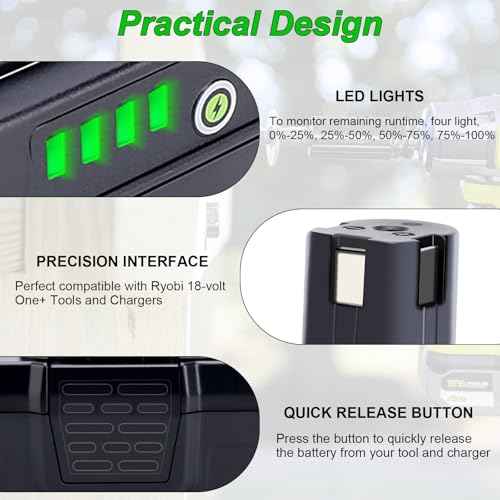 Upgraded 3000mAh Replacement for Ryobi 18V Battery 2Pack, Compatible with Ryobi 18V ONE+ Battery P103 P102 P105 P107 P108 P109 P122 18 Volt Lithium Cordless Power Tools