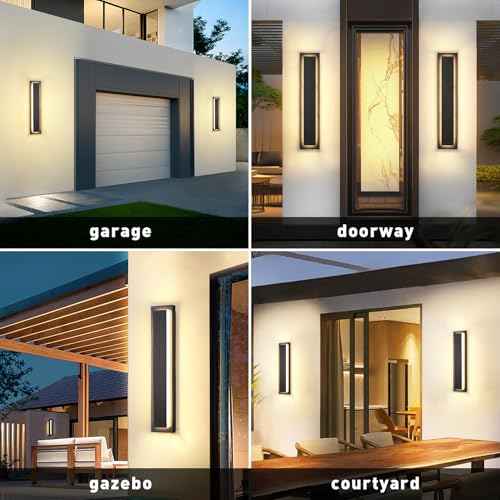 24 in Porch Lights Outdoor Sconce Lights,Modern Exterior Front Door Lighting Fixtures,Black Led Long Outdoor Wall Light,Waterproof Outside Lights for House,Patio,Garage,24 W Warm White 1 Pack