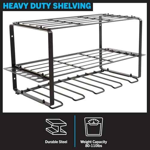 Stalwart Power Tool Organizer - 3-Tier Garage Shelving Unit with 110lb Max Capacity - Wall Mount Garage Storage System for Tools