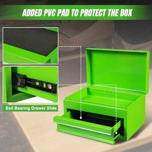 Torin APBT701GB 10" Mini Portable Steel Tool Box with drawer,Small Metal Tool Chest for Garage,Home or Workbench,Green