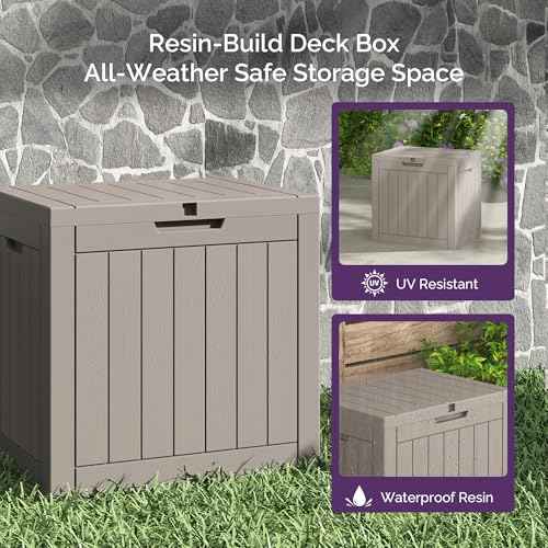 Sersper 30 Gallon Deck Box, Outdoor Lockable Storage Resin Box for Package-Sports Equipment-Garden Tools, Waterproof and UV Resistant Patio Storage Box, Grey