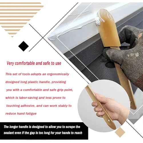 Silicone Sealant Processing Tool Set, Professional Caulking Applicator Spatulas, 4-Piece Kit, 11.4 Inch Length, Hand-Powered