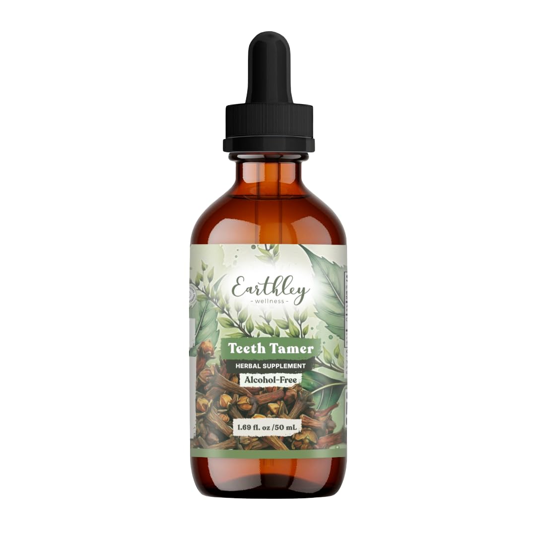 Earthley Wellness Teeth Tamer, Teething Relief for Babies & Kids, Organic Herbal Formula, Soothes Drooling, Gum Discomfort & Irritability, Sugar-Free, 3+ Month Supply (1.69 oz Glass, 500 doses)