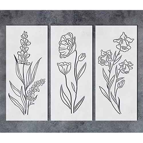 GSS Designs Wildflower Stencils for Painting Flower 4x8Inch Flowers Stencil Bouquet Painting Stencils for Wood Wall Canvas