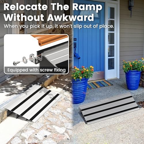 5" Rise Door Threshold Ramp with Updated Fixable Screws, Stable Portable Wheelchair Ramp for Home Steps, Aluminum Door Entry Ramps for Scooters, Power Chairs, Walkers, 800LBS Load Capacity