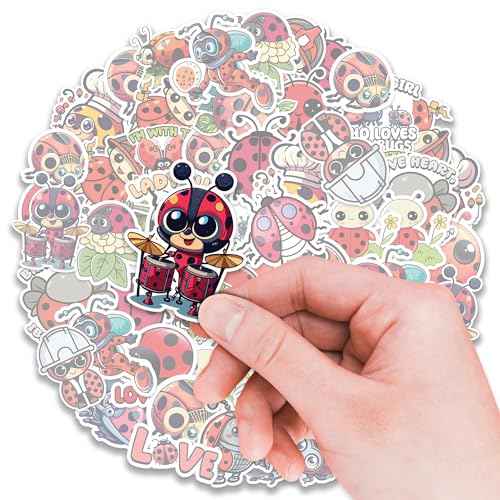 Ladybug Stickers 50 Pieces Vinyl Waterproof Decal for Laptop Water Bottle Phone Car Window Bike Motorcycle Stakeboard Scrapbook Ladybugs Sticker Gifts for Kid Teen Adult