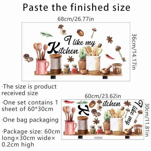 Kitchenware Utensil Shelf Wall Stickers, sacinora I Love My Kitchen DIY Wall Decals Removable Vinyl Peel and Stick for Kitchen Dining Restaurant Baking Room Bar Home Decor