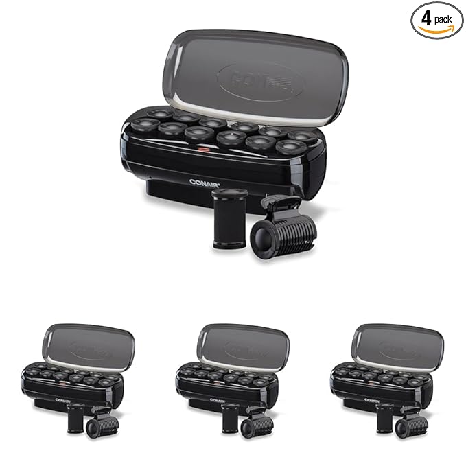 Conair Hot Rollers for Long,Medium & Short Hair,12 Jumbo 1 ÃÂ½" Heated Hair Rollers with Clips,Hot Curlers for Women,Volume & Curls,Amazon Exclusive,Black,(Pack of 4)