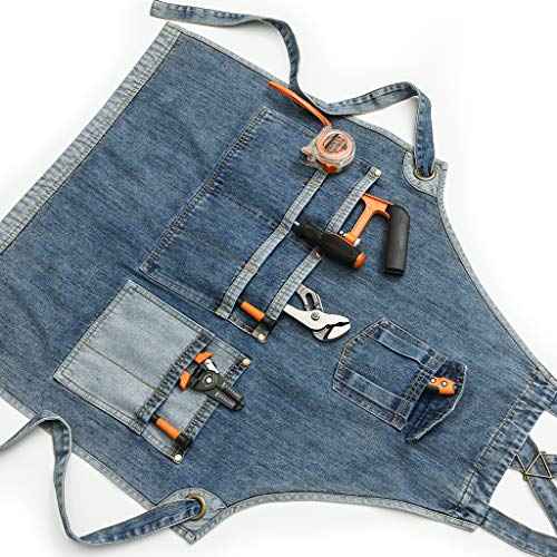 Jeanerlor - Mens Woodworking Hairdresser Tool Apron with Pockets for Welding Men - Aprons Cobbler Cross Straps & Adjustable L to XXL (Blue) Plus Size